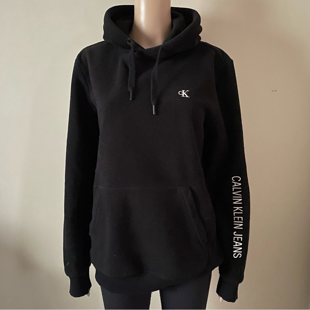 CK Calvin Klein Jeans Fleece Embroidered Black Hoodie, men’s small